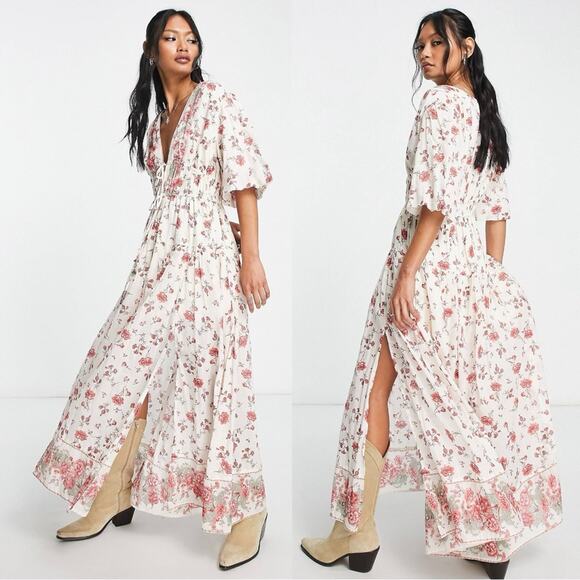 Free People Lysette Maxi Dress in Tea Combo Large Bohemian Gypsy Indian Cotton - Picture 7 of 16